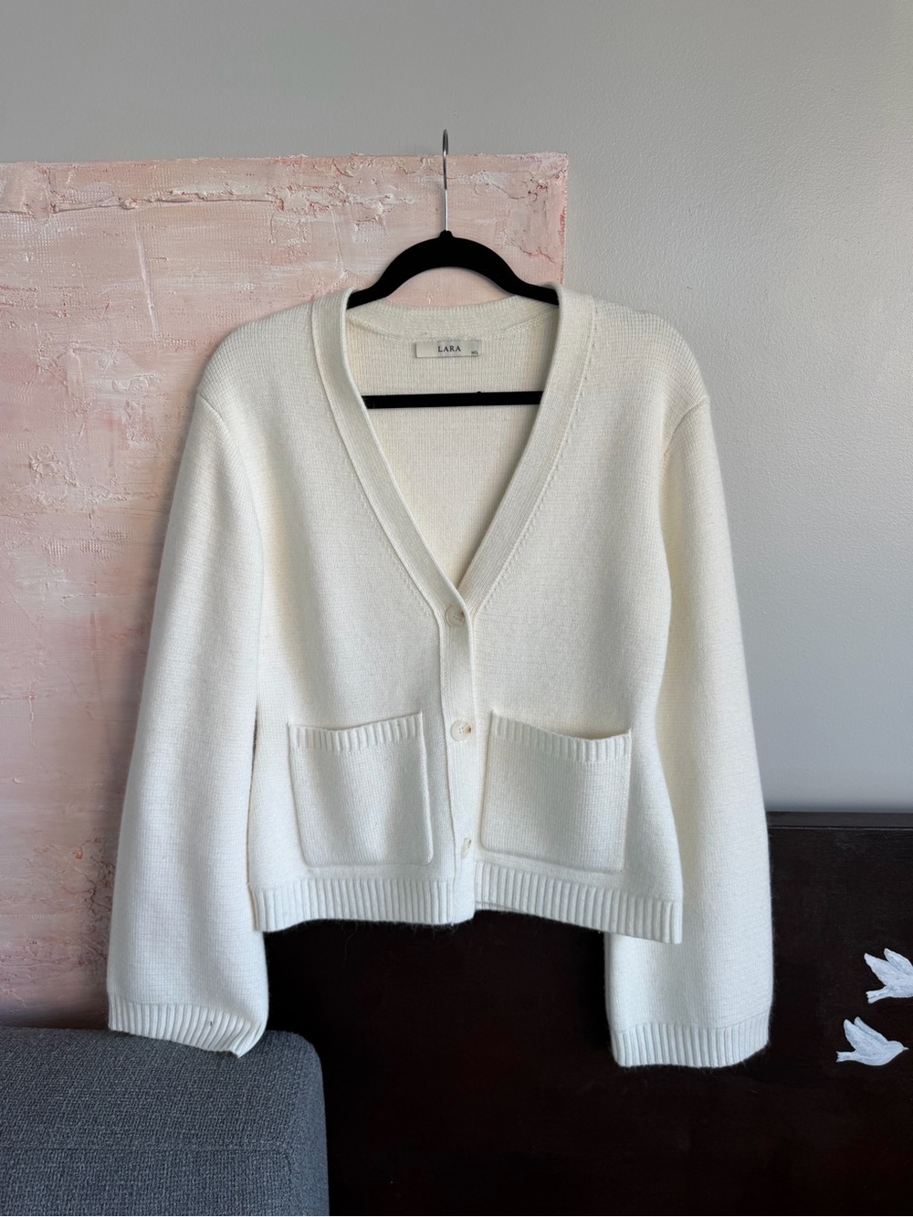 LARA Cream V-Neck Pocket Button Cardigan